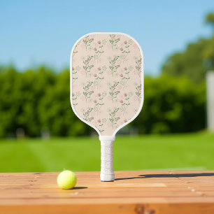 Pink Green Retro Y2K 70s Flower Pattern Pickleball Paddle