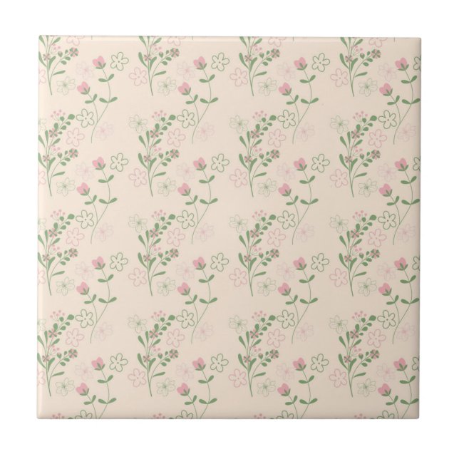 Pink Green Retro Y2K 70s Flower Pattern Tile (Front)