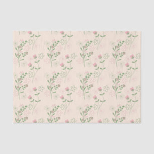 Pink Green Retro Y2K 70s Flower Pattern Tissue Paper