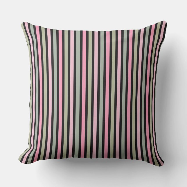 Pink/Green Reversible Stripe Decorative Pillow (Front)