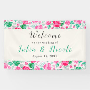 Pink Green Rose Petals Flowers Garden Wedding Banner