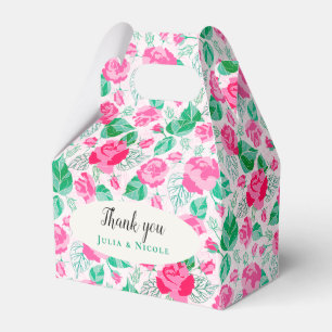 Pink Green Rose Petals Flowers Garden Wedding Favor Box