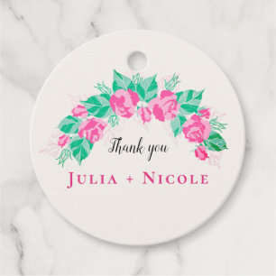 Pink Green Rose Petals Flowers Garden Wedding Favour Tags