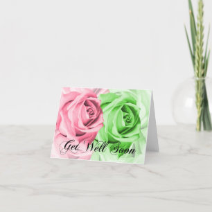 Pink & Green Roses Get Well Soon Card