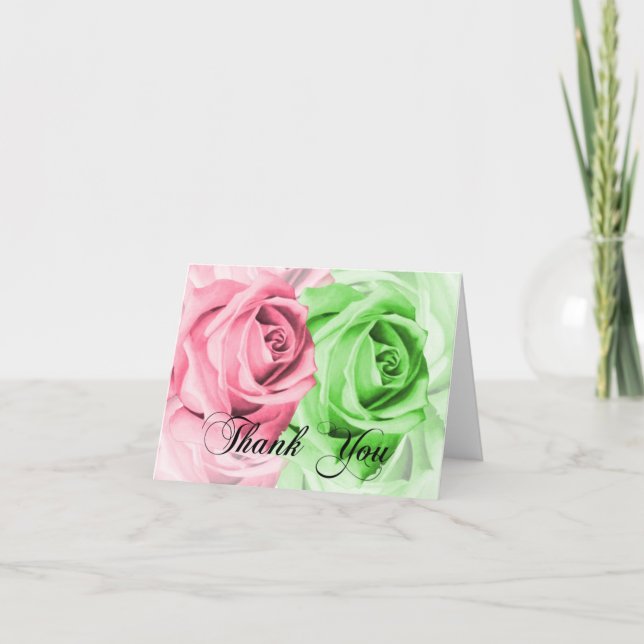 Pink & Green Roses Thank You Card (Front)
