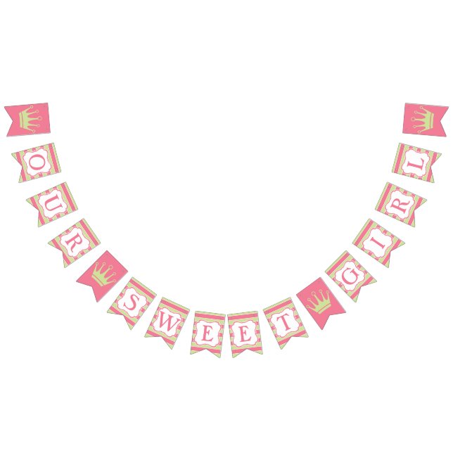 Pink Green Strip Baby Shower Bunting flag (All)