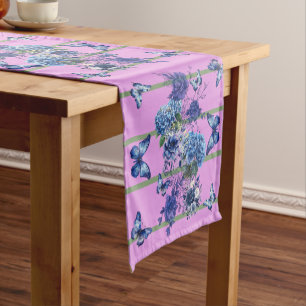 Pink Green Stripe Butterfly Medow Short Table Runner