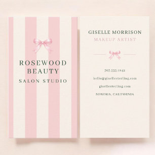 Pink Green Striped Bow Makeup Artist Business Card