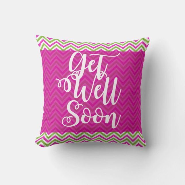 Pink & Green Striped Get Well Soon Gift Pillow (Front)