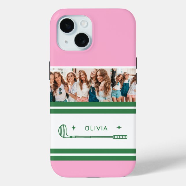 Pink & Green Striped personalised retro gift Case-Mate iPhone Case (Back)