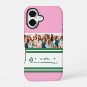 Pink & Green Striped personalised retro gift iPhone 16 Case