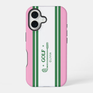 Pink & Green Striped personalised retro gift iPhone 16 Case