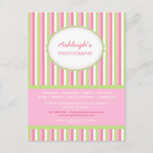 Pink Green Striped Photographer Business Card