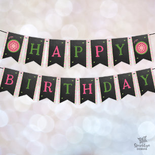 Pink & Green Sweet Melon Happy Birthday watermelon Bunting Flags