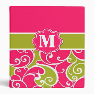 Pink Green Swirls Monogram Binder