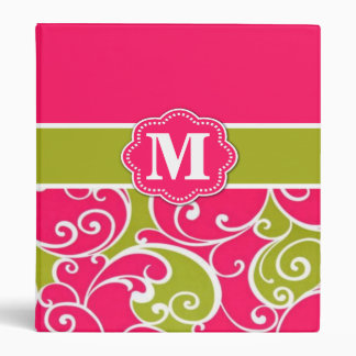 Pink Green Swirls Monogram Binder