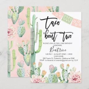 Pink Green Taco Bout Deux invitation pour le 2e an