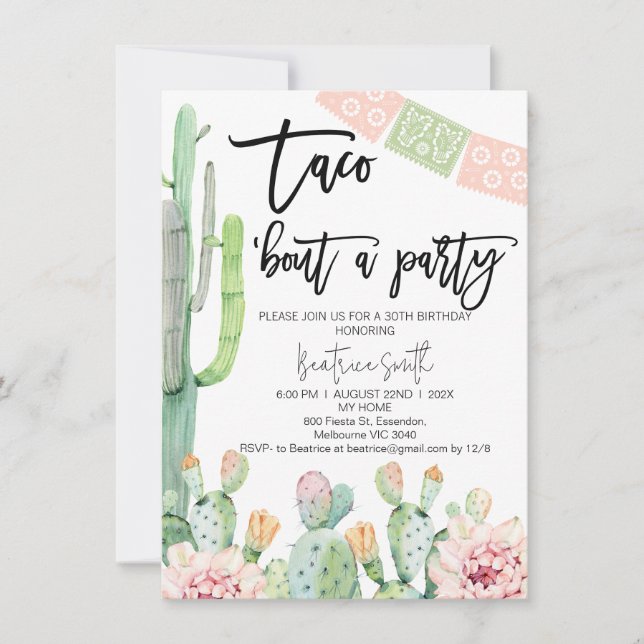 Pink Green Taco Bout Party Birthday Invitation (Front)