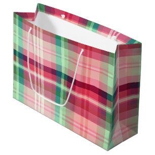 Pink Green Tartan Plaid Large Gift Bag