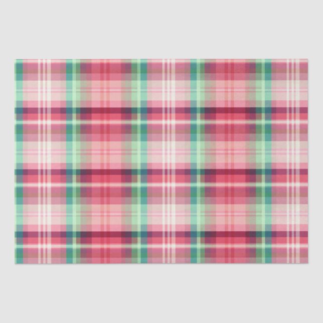 Pink Green Tartan Plaid Tissue Paper (Front)