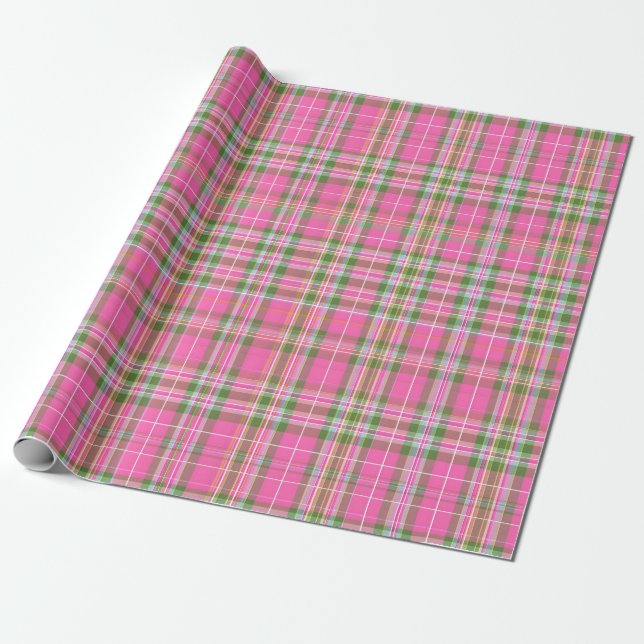 Pink & Green Tartan Plaid Wrapping Paper (Unrolled)