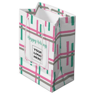 Pink Green Taupe Stripe  Medium Gift Bag