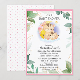 Pink Green Tiger Floral  Mom Baby Shower      Invitation