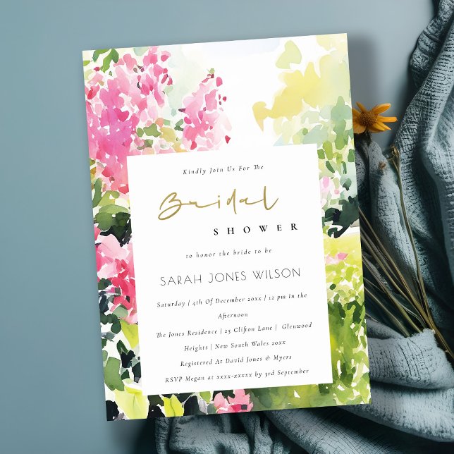 Pink Green Tropical Bougainvillea Bridal Shower Invitation (Creator Uploaded)