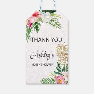 Pink Green Tropical Floral Baby Shower Gift Tags