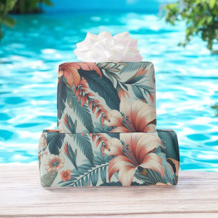 Pink & Green Tropical Floral Hawaiian Palm Leaf Wrapping Paper