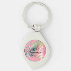 Pink Green Tropical Leaf Keychain