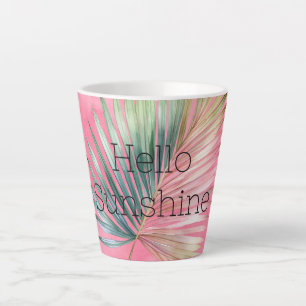 Pink Green Tropical Leaf Latte Mug