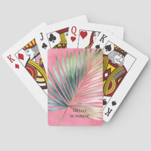 Pink Green Tropical Leaf Playing Cards