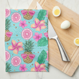 PINK & GREEN TROPICAL SUMMER BEACH THEME KITCHEN TOWEL