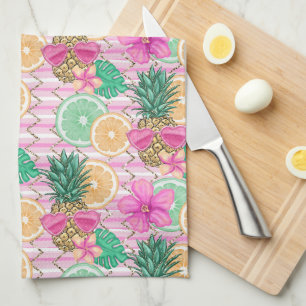 PINK & GREEN TROPICAL SUMMER BEACH THEME KITCHEN TOWEL