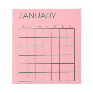 Pink Green Undated Organization Calendar  Notepad