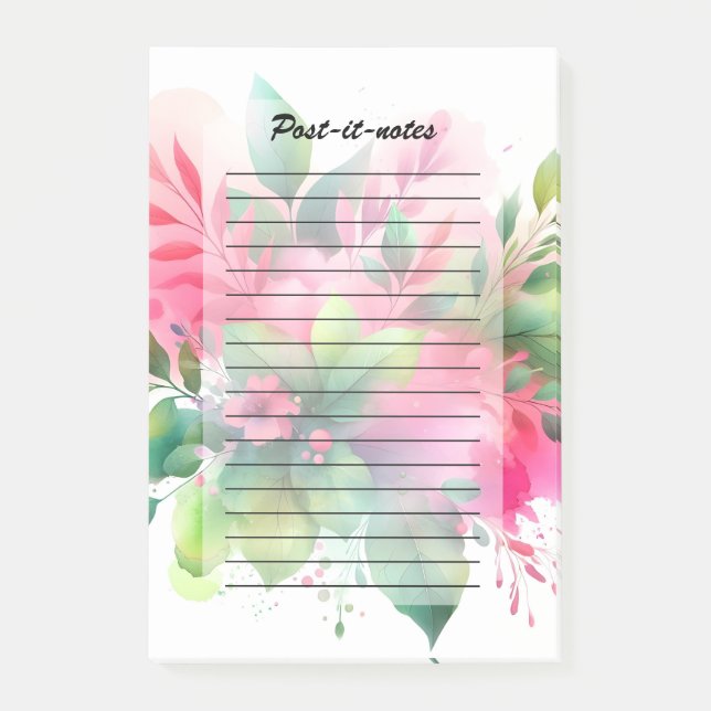 Pink Green Watercolor Botanical Bloom Post-it Notes (Front)