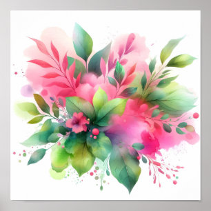 Pink Green Watercolor Botanical Bloom Poster