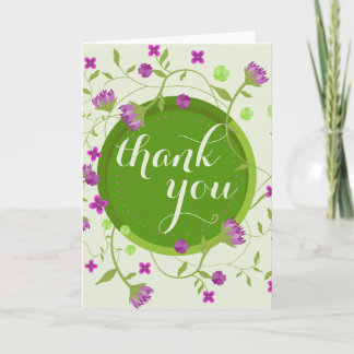 Pink Green Watercolor Fine Floral Thank You Card