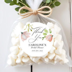 Pink Green Watercolor Floral Bridal Shower Classic Round Sticker