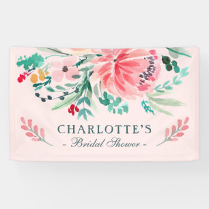 Pink Green Watercolor Floral Bridal Shower Welcome Banner