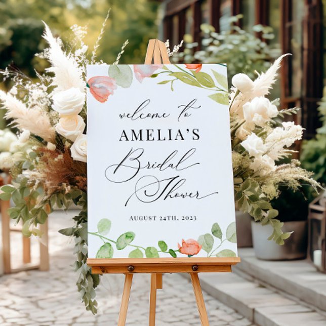 Pink Green Watercolor Floral Bridal Shower Welcome Poster (Creator Uploaded)