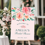 Pink Green Watercolor Floral Bridal Shower Welcome Poster<br><div class="desc">Pink Green Watercolor Floral Bridal Shower Welcome Poster</div>