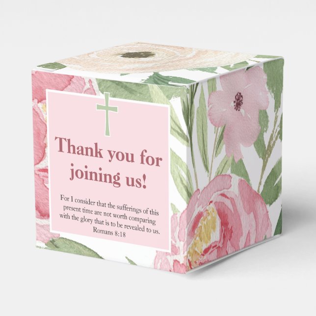 Pink Green Watercolor Floral Christian Favour Box (Front Side)