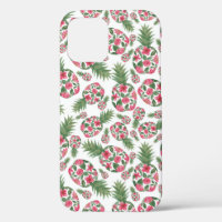 Pink Green Watercolor Floral Pineapples Pattern