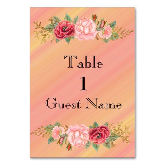 Pink Green Watercolor Floral Wedding Place Card