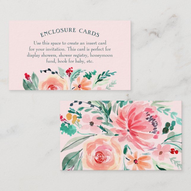 Pink Green Watercolor Flower Enclosure Card (Front/Back)