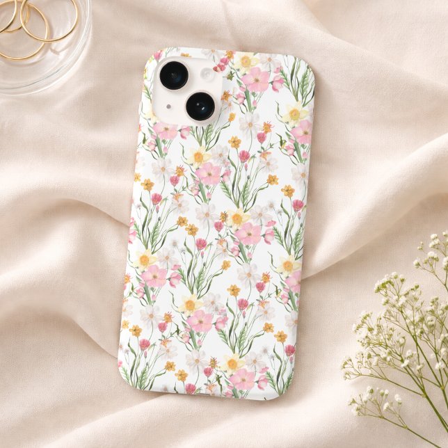 Pink Green Watercolor Wildflower Case-Mate iPhone Case (Pink Green Wildflower Watercolor Floral Phone Case)
