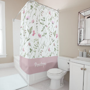 Pink Green Watercolor Wildflower Monogram Name