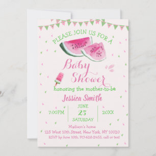 Pink Green Watermelon Baby Shower Ice Cream Melon Invitation